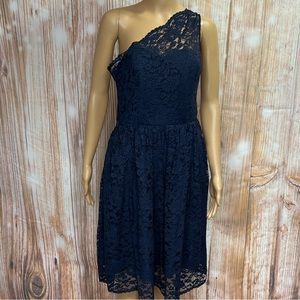 Tevolio Navy Blue Lace One Shoulder‎ Dress